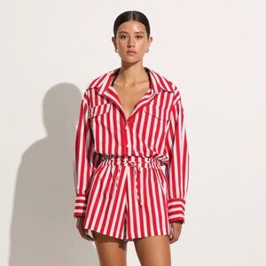 FAITHFULL THE BRAND Isole Playsuit in Bayou Stripe Red